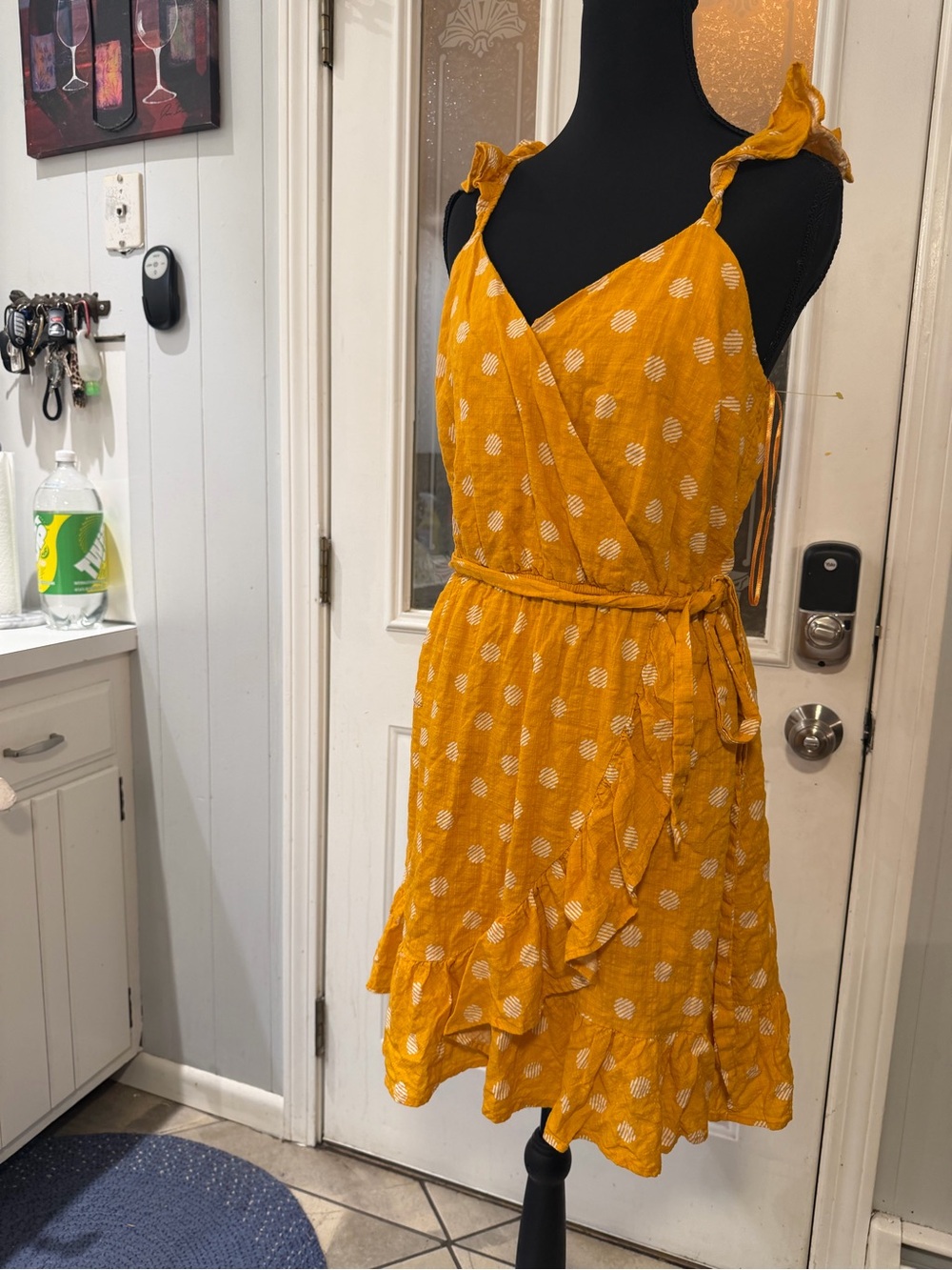 LC Lauren Conrad Mustard Yellow Polka Dot Wrap Midi Dress